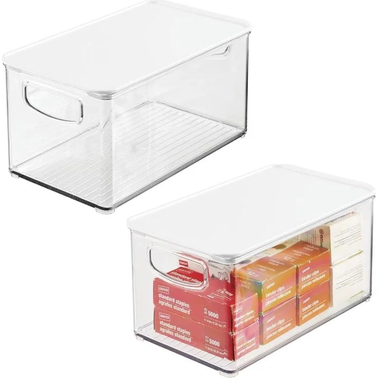 mDesign Organizer Box Aufbewahrung Ablage Deckel Griff 2er-Set Transparent/Weiß – Bild 8