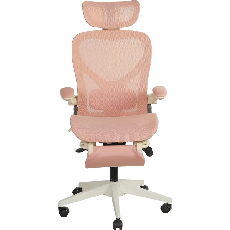 Klappbarer ergonomischer Bürostuhl, kleiner Platz-Klappstuhl mit Taillenstütze, Ganznetzschiebekissen, klappbare Armlehnen, 3D-Kopfstützen und Bürostuhl mit Arbeitspedalen,pink--Rosa--129x48.5x62cm--YOUDENOVA – Bild 10