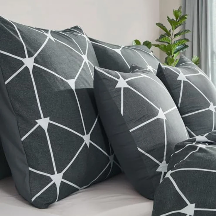 RUIKASI Bettwäsche 200x220 3 teilig Anthrazit - Bettbezug 200x220 Set mit Geometrie Muster, Bettwäsche-Set 220x200 aus Mikrofaser mit Reißverschluss Weich und Bügelfrei – Bild 7