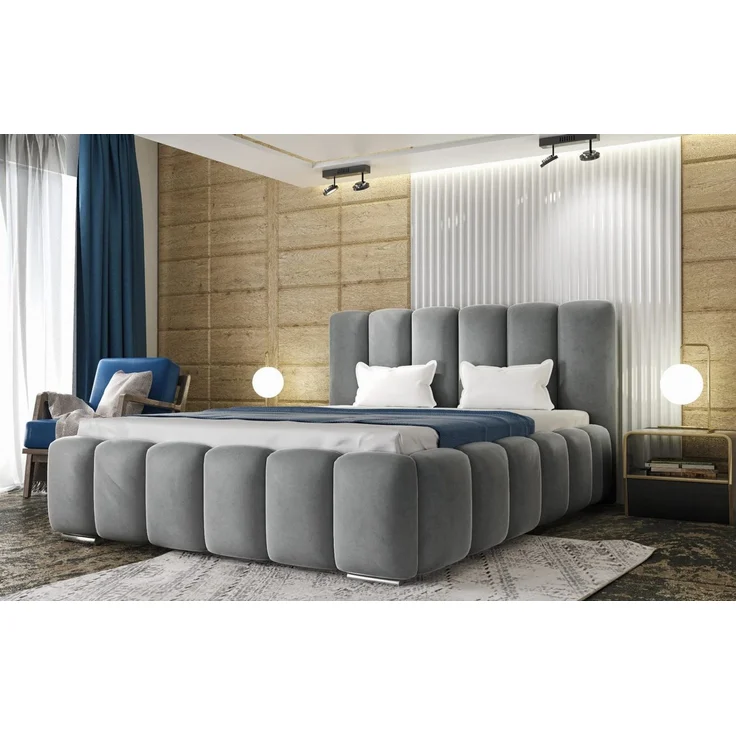 thematys Polsterbett mit Bettkasten & Lattenrost Stauraumbett 140x200cm, mit 18 cm 7-Zonen-Taschenfederkern H3, Samt, Grau – Bild 1