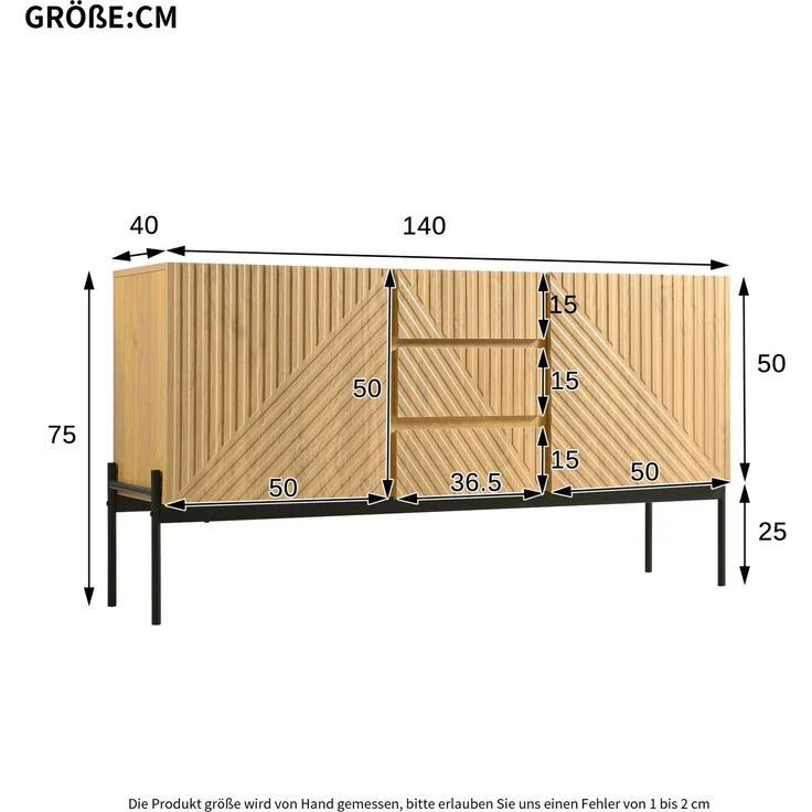 DESVIAE Sideboard mit Schubladen und verstellbaren Regalböden, 150x75x40 cm, Spanplatte, Natur – Bild 10