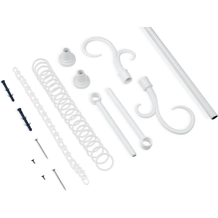 Hexim Gardinenstange, Vorhangstange Ø 16mm inkl. Gardinenringe mit Haken, Metall & Kunststoff (weiß, Kringel) Gardienenstange Vorhang Stangen 2m curtain rod – Bild 3