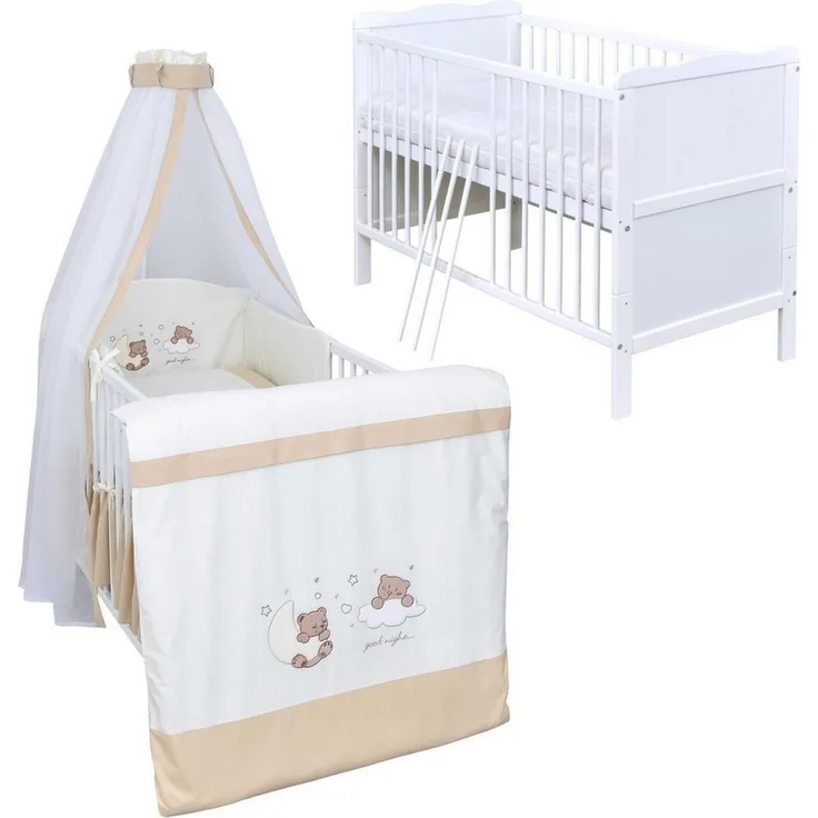 Baby-Delux Komplettbett Babybett Jack Komplettset, 10-tlg, Kinderbett 70x140 cm weiß, Bettset verschiedene Designs