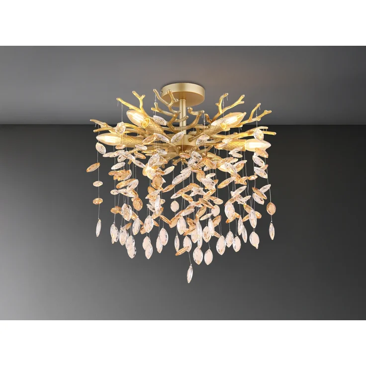 LED Deckenleuchte Gold 6-flammig Glas Kristall 2-farbig Ø 50cm – Bild 3