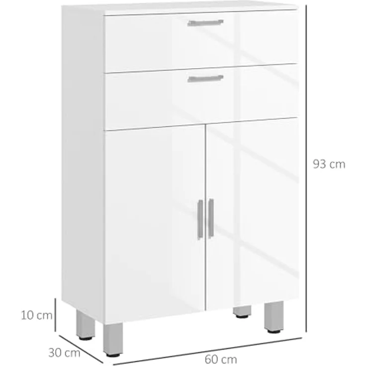 Kleankin Badkommode Badezimmerschrank (Badezimmer-Aufbewahrungsschrank, 1 St, mit Schublade, verstellbare Regale), 60 x 30 x 93 cm, Weiß – Bild 3