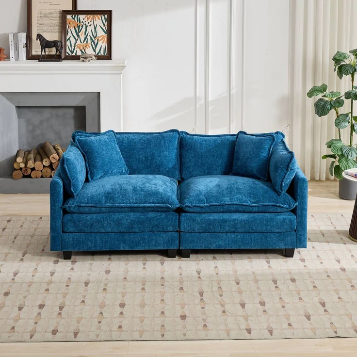 ZUBALIYA Sofa mit LED - Beleuchtung, mit Chenille - Bezug, mit Cordbezug, modular aufgebaut, aus Chenille, für Wohnzimmer und Apartments – Bild 3