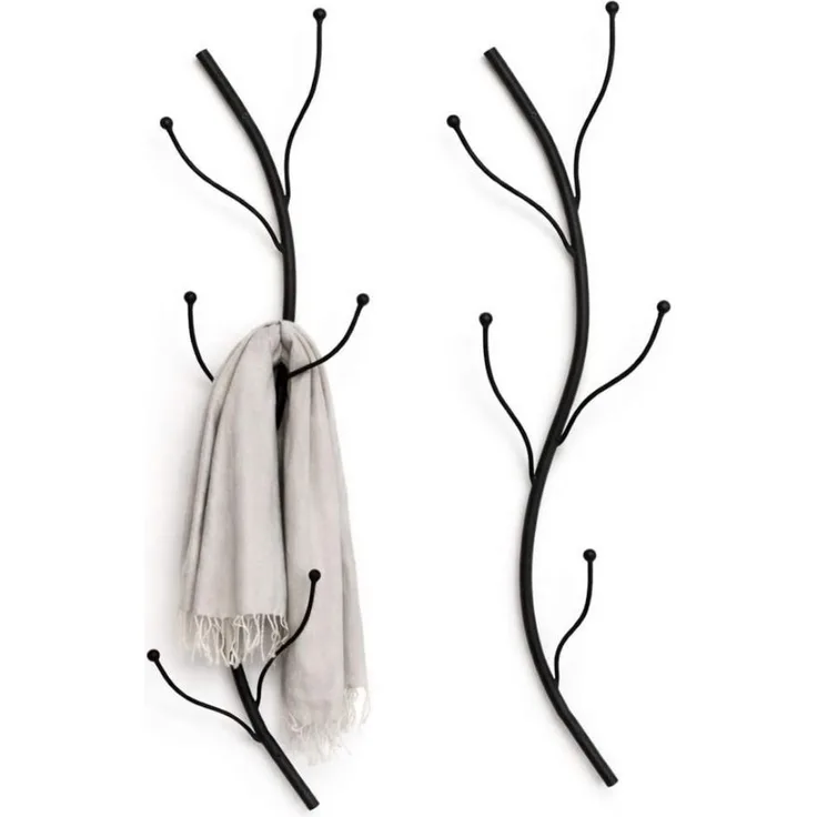 DanDiBo Wandgarderobe Schwarz Metall 2er Set Flora Garderobe Wand 93861 Garderobenhaken Flurgarderobe Kleiderhaken Hakenleiste