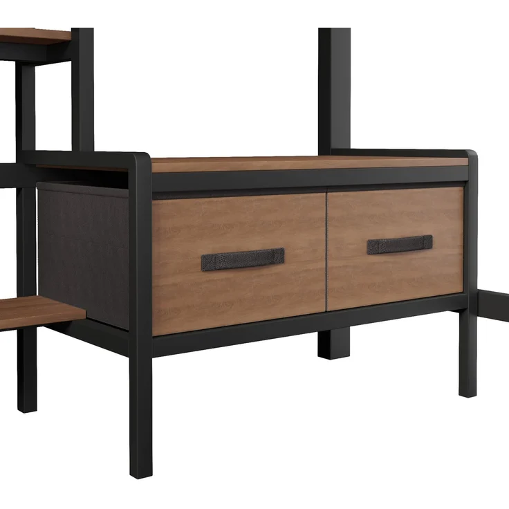 Hochbett 90x200 cm mit Schreibtisch, LED-Lichtleiste, USB-Anschluss und Stauraum, Schwarz – Ohne Matratze – Bild 9