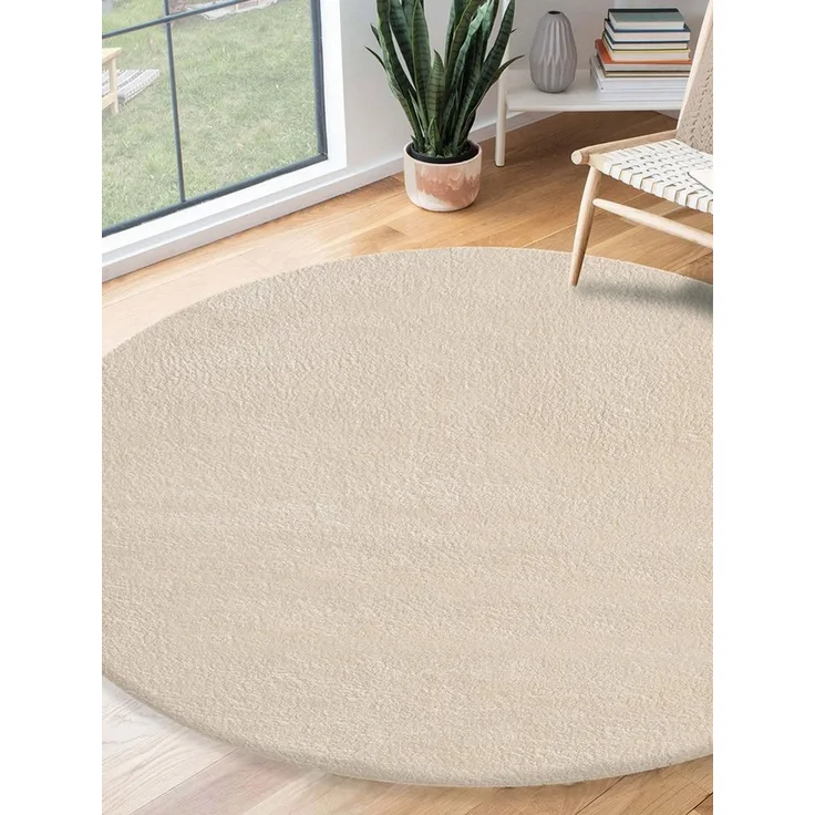 the carpet Relax Moderner Flauschiger Kurzflor Teppich, Anti-Rutsch Unterseite, Waschbar bis 30 Grad, Super Soft, Felloptik, Beige, 200x200 cm Rund