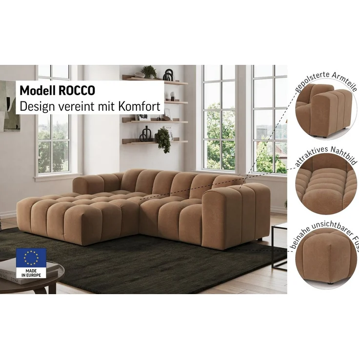 OTTO home Ecksofa Rocco L-Form, B: 248 cm, modernes Bubble-Sofa, großzügiger Sitzkomfort, Wohnlandschaft-Charakter, frei stellbar, modernes Design – Bild 3