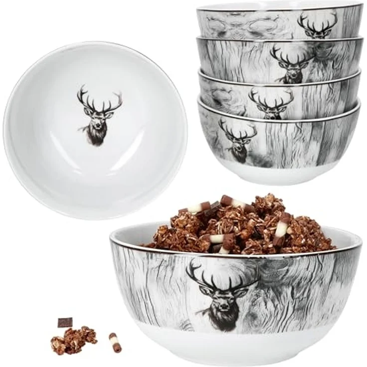 MamboCat Müslischale 6x Alois Müsli-Schale Ø14,2cm 480ml Porzellan 6 Personen Hirsch, Porzellan – Bild 1