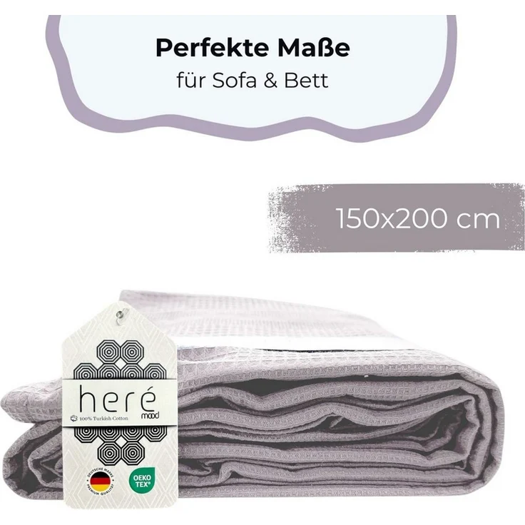 herémood Tagesdecke aus 100% Baumwolle – Elegante Waffelpique Wohndecke 180x220 cm, weiche, Kuscheldecke für Sofa & Bett, atmungsaktiv & pflegeleicht – Mintgrün – Bild 2