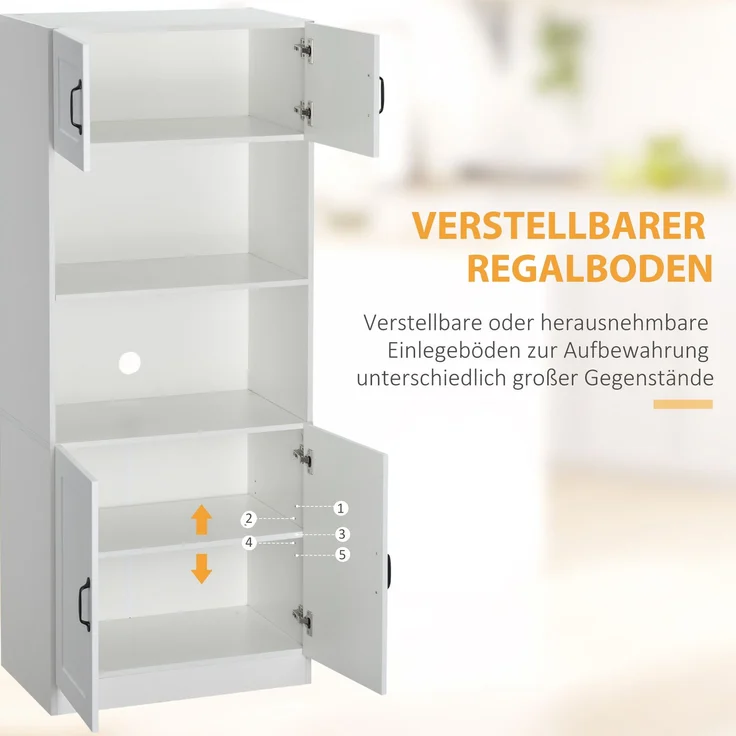 Küchenschrank Küchenbuffet Hochschrank mit 2 Regalen und 2 Schränken mit verstellbaren Regalböden Mikrowellenregal Anti-Kipp-Gurt--Weiß--70x40x170cm--YOUDENOVA – Bild 5