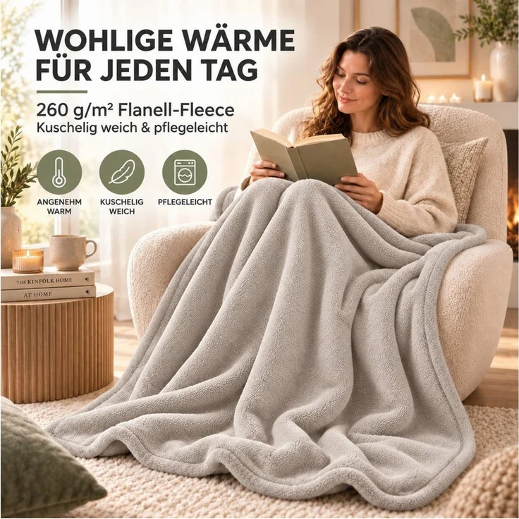 Wohndecke Kuscheldecke 260 g/m², flauschige Wohndecke, Fleecedecke, Oeko-Tex, Komfortec – Bild 4