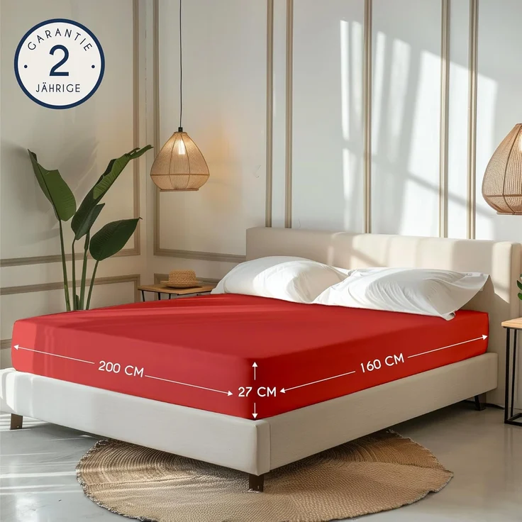 Dreamzie - Spannbettlaken 160x200 cm - Baumwolle Oeko Tex Zertifiziert - Rot - 100% Jersey Spannbettlaken 160x200 cm Baumwolle – Bild 2