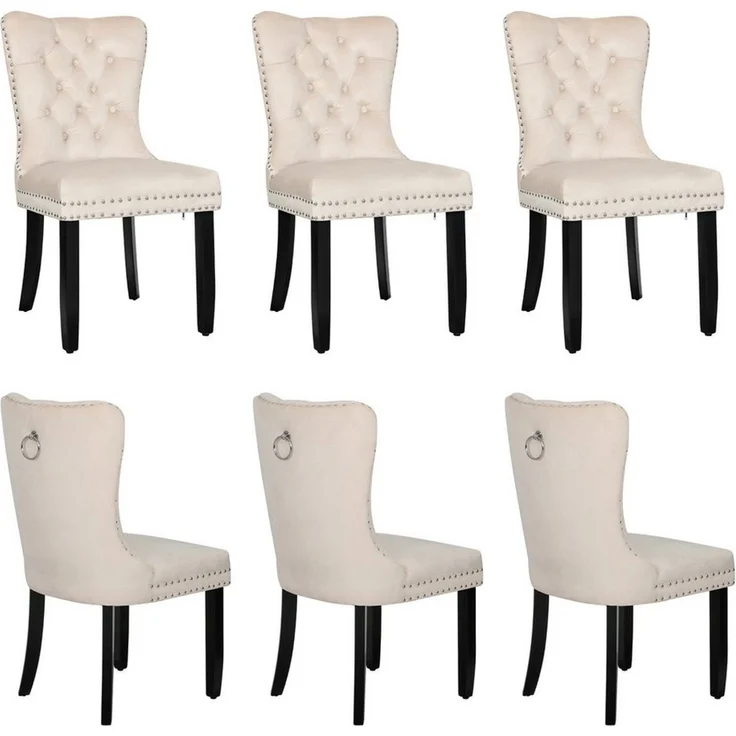 Puluomis Esszimmerstuhl (2/4/6/8 Set Grau/ Schwarz/Beige, 6 St), Samt Stuhl mit hoher Rückenlehne, Küchenstuhl mit Holzbeinen – Bild 2