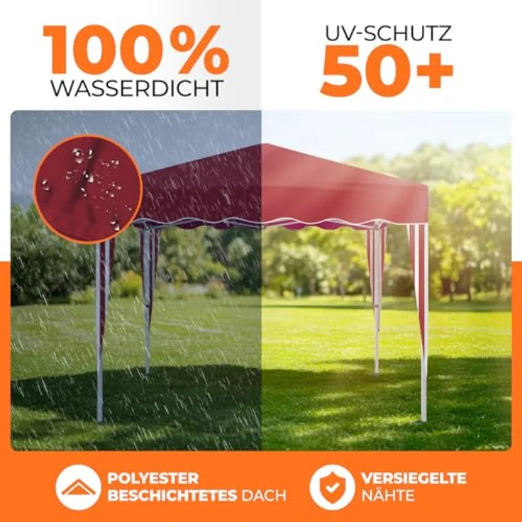 Kronenburg Faltpavillon wasserdicht Dachmaß 3x3 m UV Schutz 50+ Pavillon in Rot mit 2 Seitenteilen – Bild 4