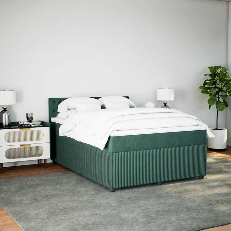 vidaXL Boxspringbett mit Matratze Dunkelgrün 160x200 cm Samt 3290097 – Bild 4