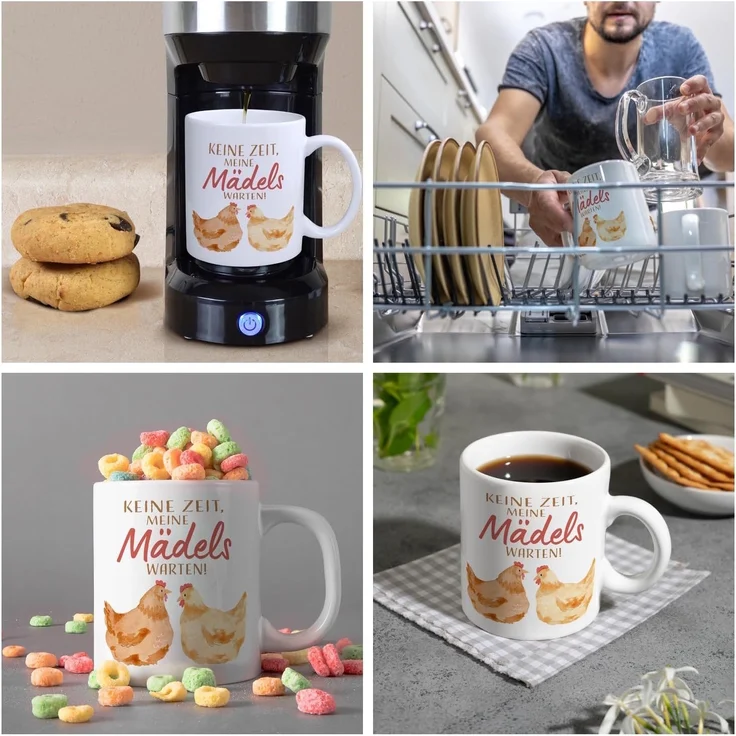 speecheese Tasse Huhn Kaffeebecher mit Spruch Keine Zeit meine Mädels warten – Bild 5