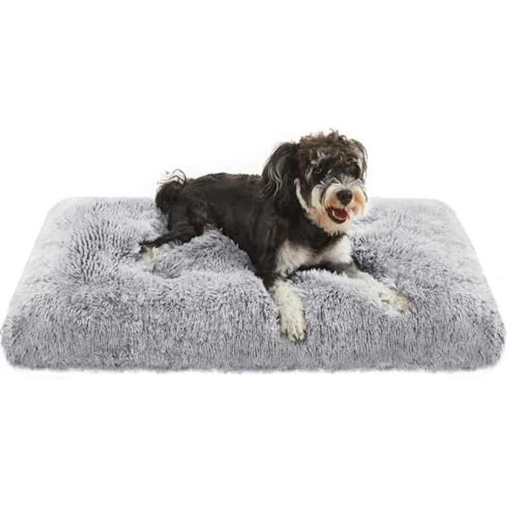 Feandrea Hundebett, Hundekissen, Flauschige Hundematte, Langer Plüsch, 80x50 cm, weiche Polsterung, maschinenwaschbar, multifunktional, Ombré-Grau PGW201G01 – Bild 2