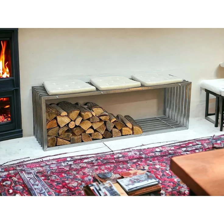 DanDiBo Kaminholzregal Innen Edelstahl Metall Kaminholzständer 96429 Brennholzregal 150 cm Holzkorb Kaminholzhalter – Bild 7