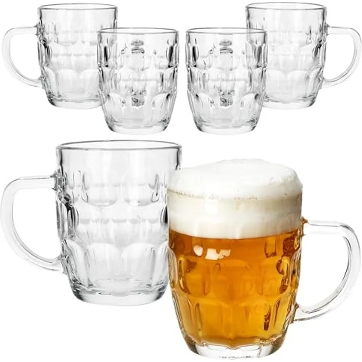 MamboCat Bierglas 6x Dublin Bierkrug 400ml mit Relief & Henkel Bierhumpen klar 0,4L, Glas – Bild 1
