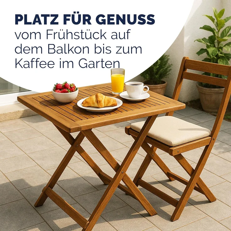 Casaria Klapptisch, klappbar, 80kg belastbar, Akazienholz natur, 70 x 70 x 73 cm – Bild 8