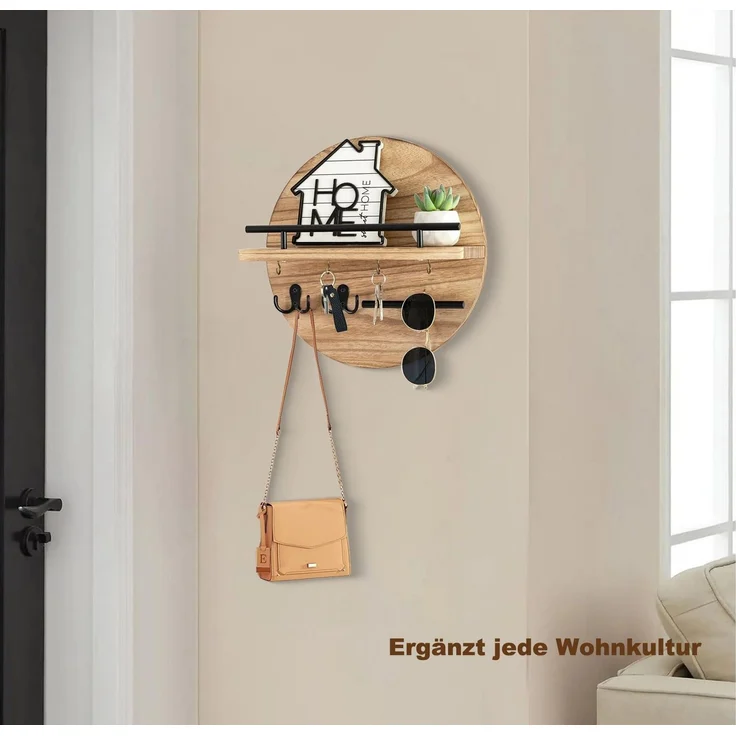 Zyronn Schlüsselbrett mit Regal & Haken – Rundes Wand-Postorganizer, (1 St), für Eingang, Flur & Wohnzimmer – Bild 4