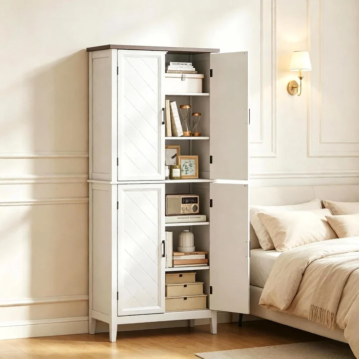 Küchenbuffet B 76 x T 40 x H 178,5 cm aus MDF in Weiß mit Holzoptik, 4 Türen – Bild 3