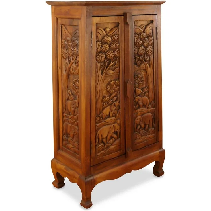 livasia Kommode Asiatische Massivholz Kommode 55x35x100cm mit Elefantenschnitzerei