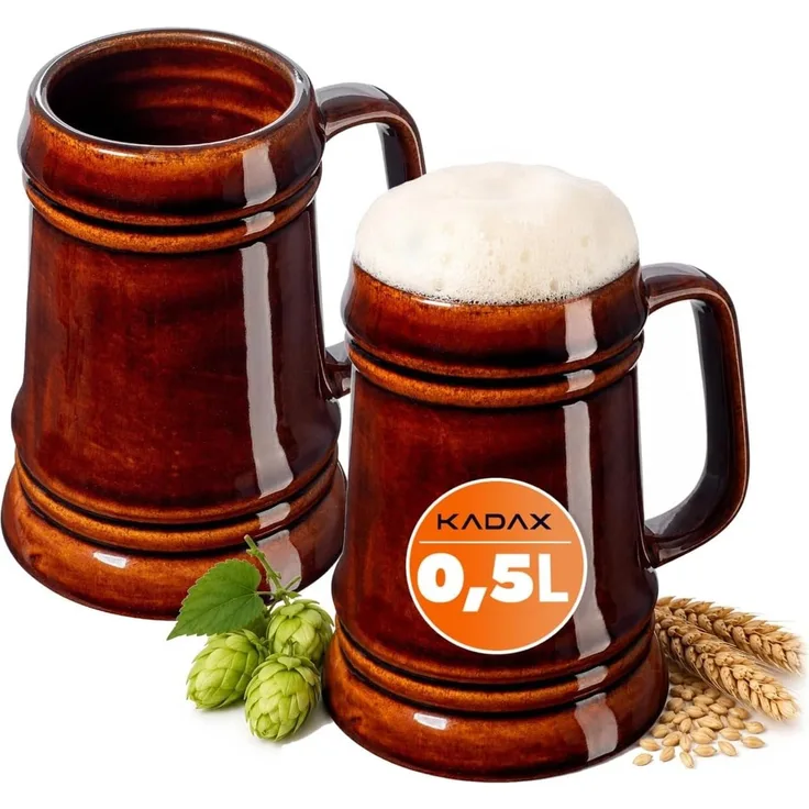 KADAX Bierkrug 500ml Steingutkrüge 2 Stk