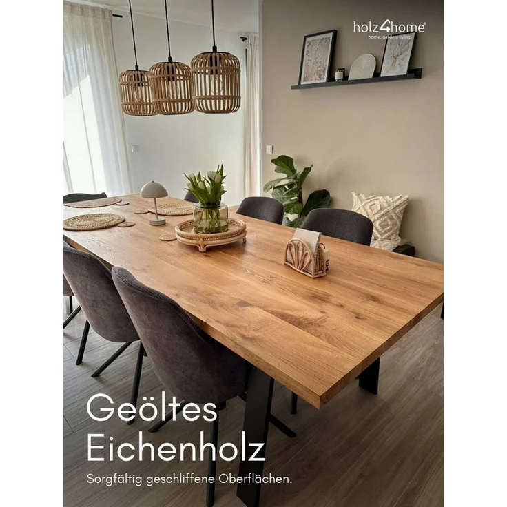 holz4home® Esstischplatte Massivholz Eiche I Gerade Kante I Massivholzplatte Naturgeölt Echtholz, Vollflächig 4cm dickes Massivholz – Bild 3