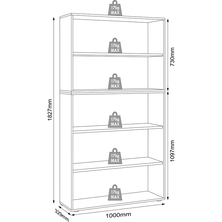 VCM Büroregal & Bücherregal Salia 920797 Weiß B. 100 x H. 183 x T. 33 cm – Bild 4