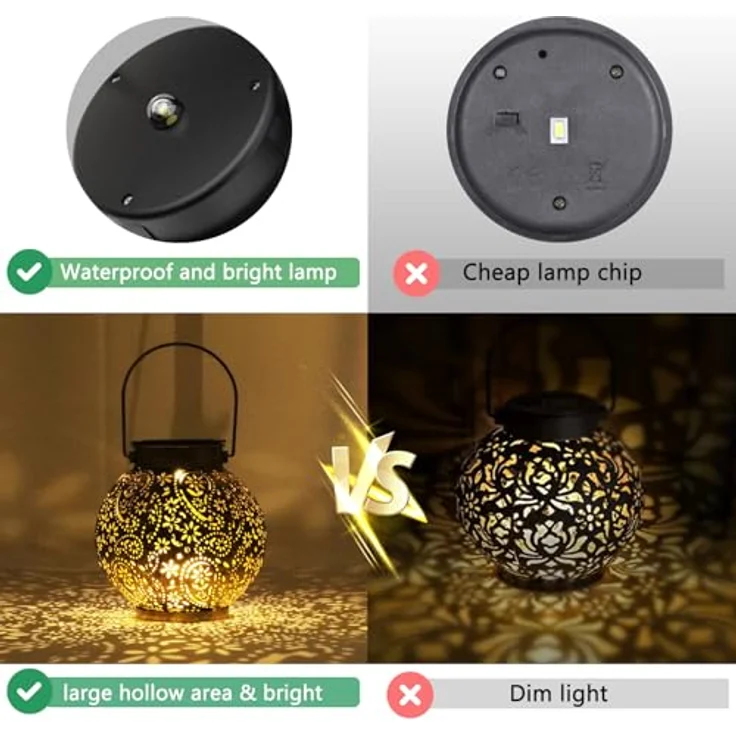 OUILA Solarlaterne für Außen, IP65 Wasserdicht Hängende LED Gartenlaterne, Vintage Outdoor Solarlampen für Terrasse, Veranda, Hof und Rasen – Bild 5