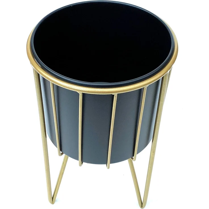 DanDiBo Blumenhocker mit Topf Metall Gold Schwarz Rund 2er Set Blumenständer 96039 Blumensäule Modern Pflanzenständer Pflanzenhocker – Bild 5