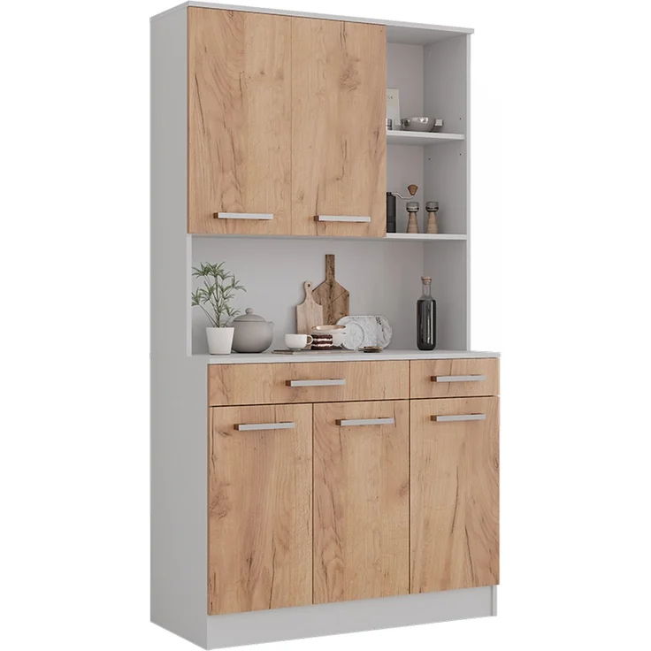Küchenbuffet Raul Weiß/Goldkraft Eiche 100.1 x 188.5 cm mit 5 Türen & 2 Schubladen Vicco – Bild 6