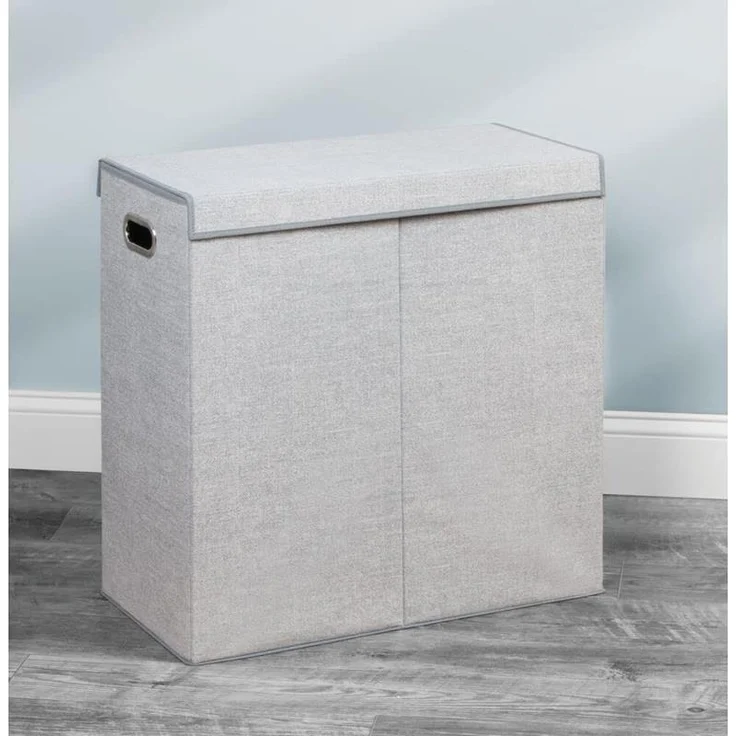 mDesign Wäschekorb Wäschetruhe Wäschebox Deckel und Griffe faltbar Grau – Bild 7