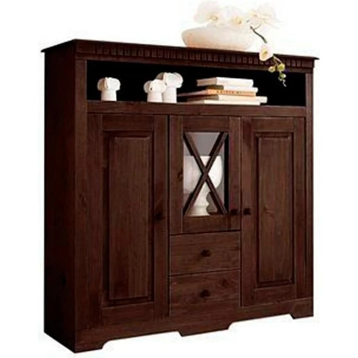 Home affaire Highboard Lisa, Stauraumschrank aus massivem Kiefernholz, mit dekorativen Fräsungen – Bild 3