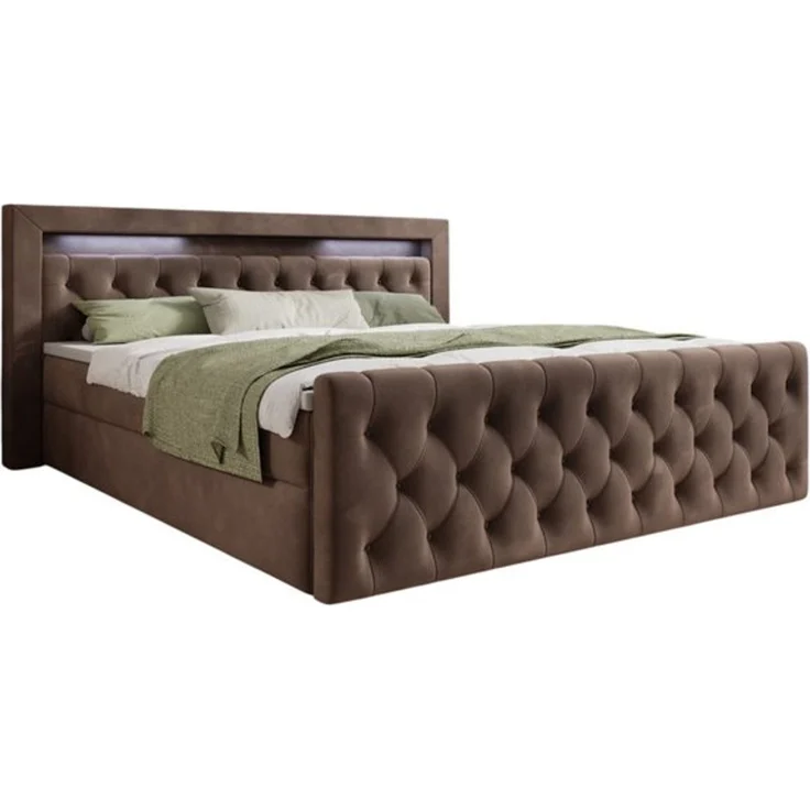 thematys Boxbett LED mit Bettkasten 200x200cm, mit Bonnellfederkernmatratze H3, Bouclé/Velours, mit Stauraum, mit 3 cm Topper, Taupe (Velutto 29), Art.-Nr. S04JN0YR5DJ – Bild 6