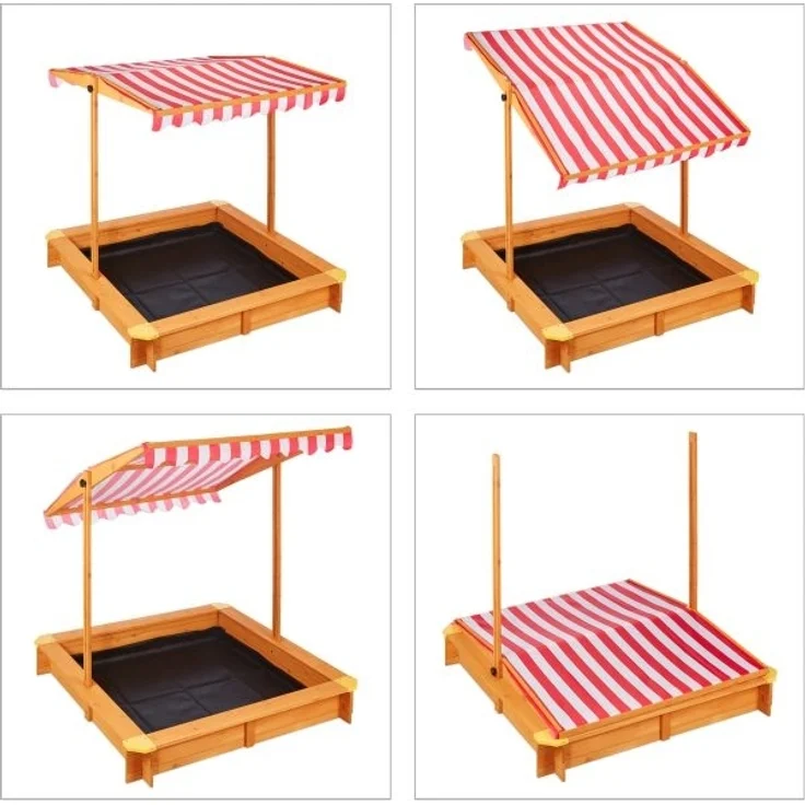 Relaxdays Sandkasten mit Dach, Tannenholz natur / rot, 117 x 117 x 117 cm – Bild 7