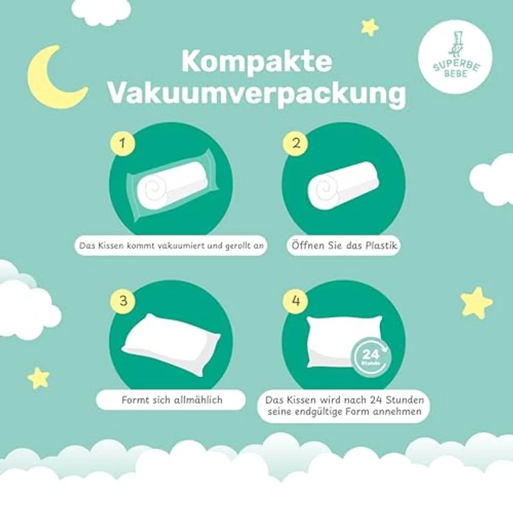 Öko-Tex-Baumwoll-Kinderkissen Weiß - Perfektes Kopfkissen für Kinder von 1 bis 3 Jahren - 33x45 cm Sanftes, hypoallergenes Kissen, leicht zu waschen - Hervorragend für den Schlafbereich und unterwegs – Bild 9