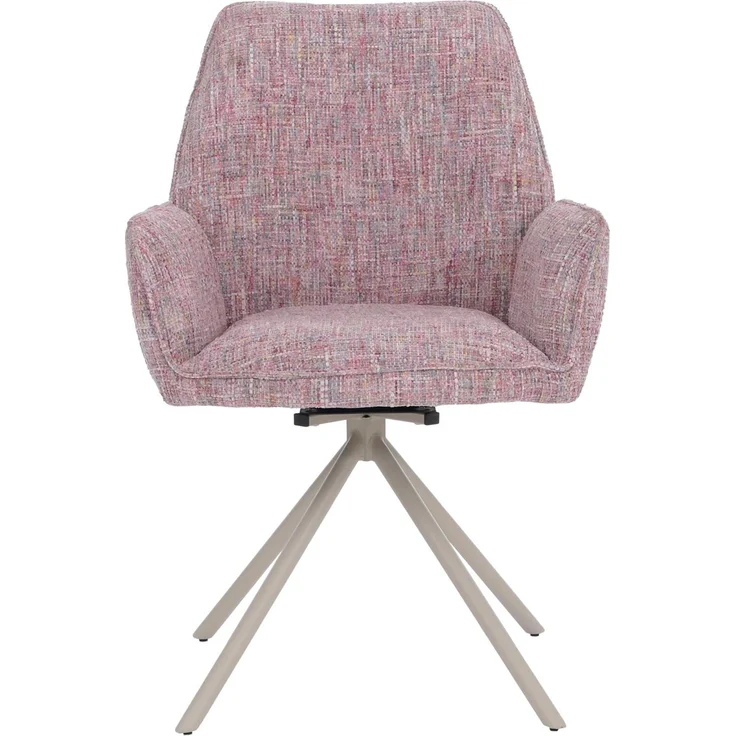 Esszimmerstuhl HWC-G67, Küchenstuhl, drehbar Auto-Position Metall Chenille (410g/m²) ~ Gestell creme, rosa – Bild 7