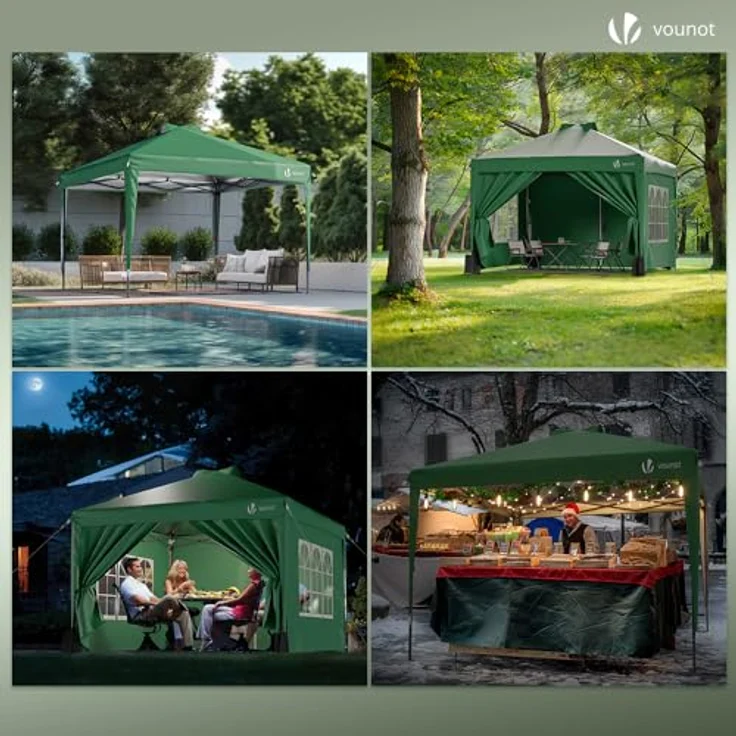 VOUNOT Pavillon 3x3 m Wasserdicht Stabil Winterfest, Pop Up Faltpavillon mit 4 Seitenteilen und 5 Sandsäcke, Faltbar Partyzelt Gartenzelt Gartenpavillon inkl. Tasche, Grün – Bild 5