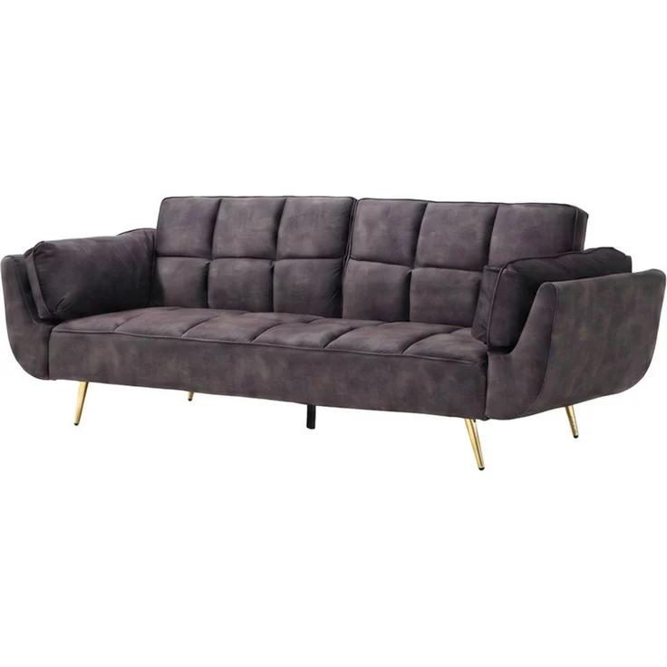 riess-ambiente Schlafsofa BOUTIQUE 215cm dunkelgrau/gold - Samt, Bettfunktion, 3-Sitzer, Einzelartikel 1 Teile, Nosagfederung und goldene Füße – ideal für Wohnzimmer & Gästezimmer – Bild 2