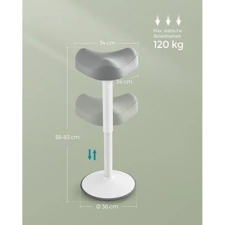 Songmics Hocker, Stehhocker neigbar, Schreibtischstuhl, höhenverstellbar 58-83 cm, großer Sockel, Anti-Rutsch, modern, grau – Bild 4