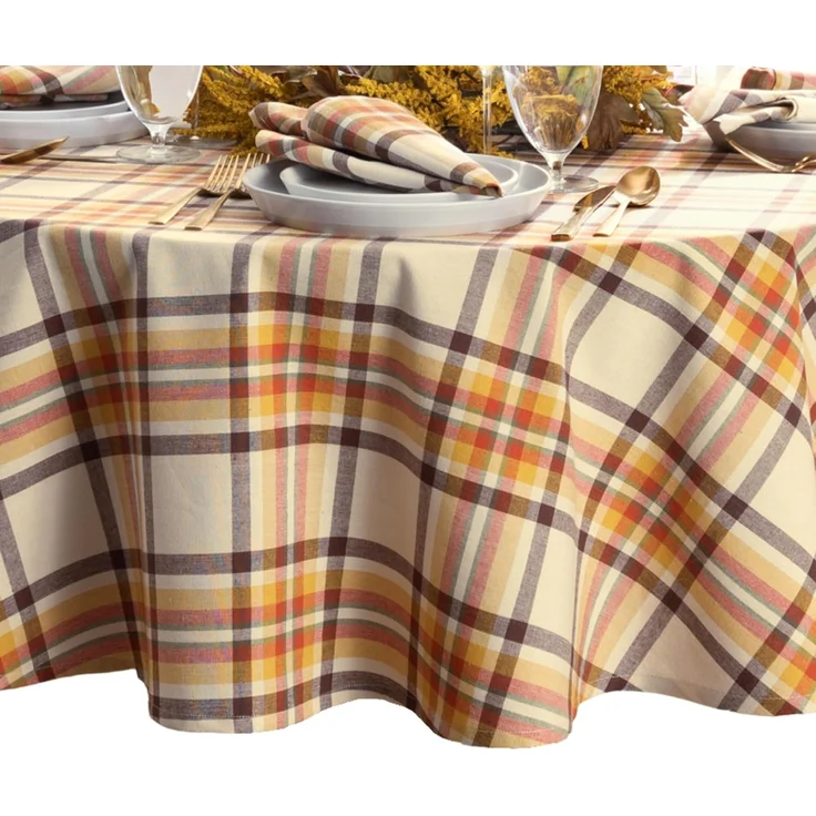 Elrene Home Fashions Russet Harvest gewebte Karierte Baumwolltischdecke für Herbst/Erntedankfest, 152,4x213,4 cm, oval