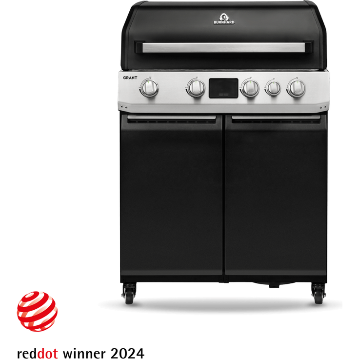 BURNHARD® GRANT Base + Gasgrill – 4-Brenner Modulargrill mit Gusseisen-Rosten & Türen – Infrarot Heckbrenner und 1x Infrarot Brenner für Brennkammer– LED Display – 17,7 kW - Schwarz - #946770 – Bild 8