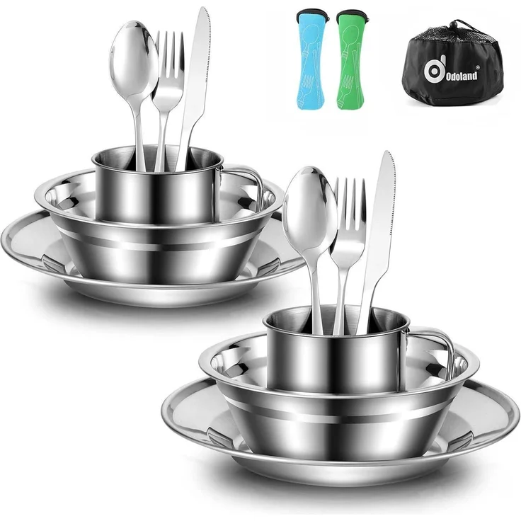 Campingbesteck Edelstahl Klappbesteck Set Teller Tasse 2 Personen – Bild 1