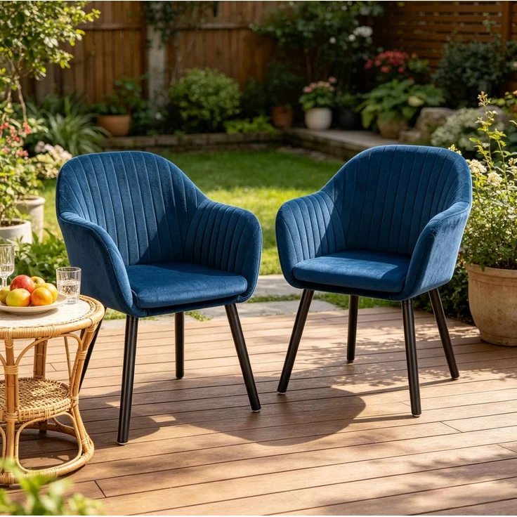 Esszimmerstuhl 2er-Set 42cm×50cm×81cm mit Armlehnen, Samtbezug und Massivholzbeinen – Bild 3
