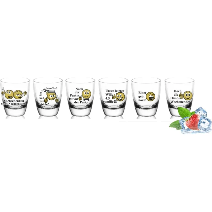 6 Schnapsgläser Tequilagläser mit Sprüchen Shots Stamper Wodkagläser Barrel